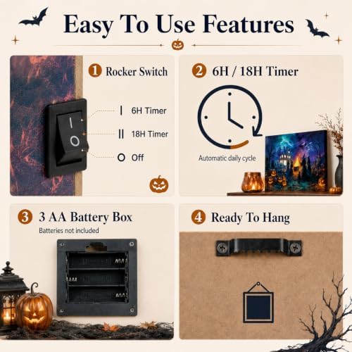 Artiluxy Halloween LED Wall Art, 20x16 Inch, Lighted Canvas, Haunted House