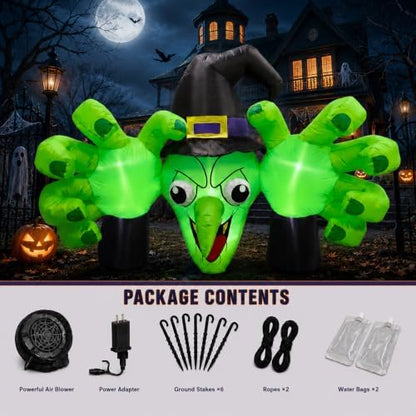 6FT Giant Halloween Inflatables Wicked Witch with Huge Grabbing Hands, LED Halloween Blow Ups Decorations, Creepy Inflatable Halloween Decorations Outdoor for Yard, Lawn, Garden, Porch and Party