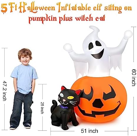 HOPOCO 5 FT Halloween Inflatables Outdoor Ghost Pumpkin Black Cat Decor