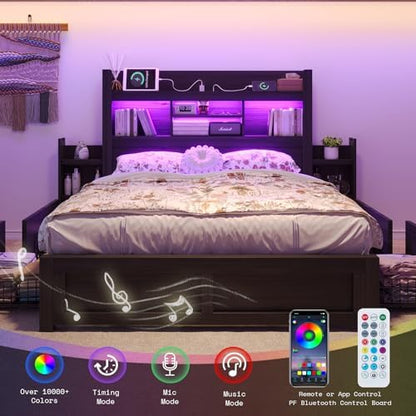 luxoak queen bed frame with bookcase headboard &, package contents