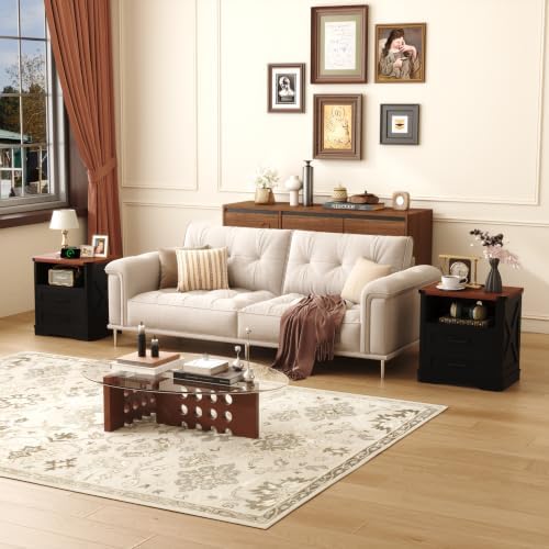 yusong 23.62" tall farmhouse nightstand, rustic wooden night, front angle view