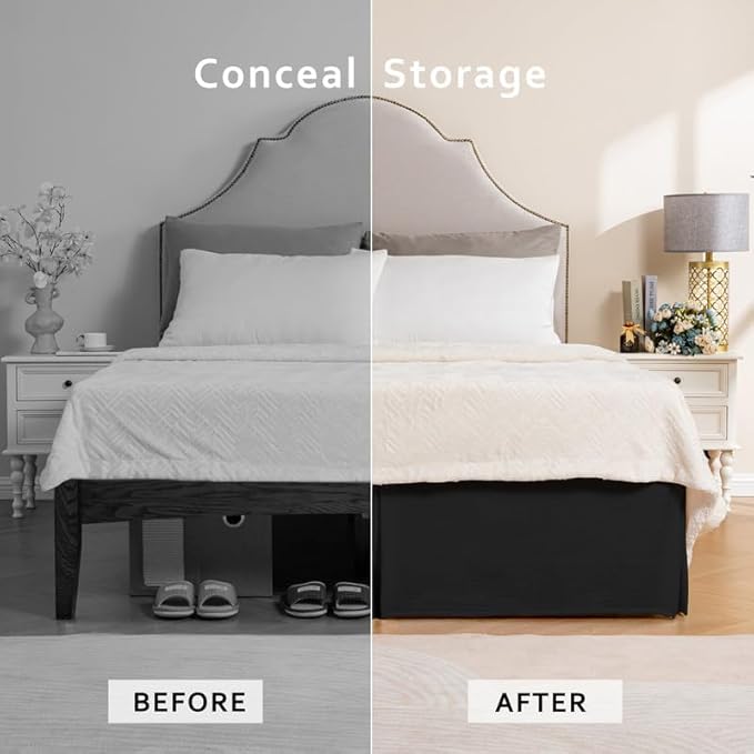 MIYE Pleated Waffle Weave Bed Skirt, Tailored Dust Ruffle 18 Inch Drop Easy Fit - Image 5