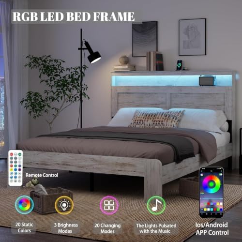 king size wooden bed frame with headboard, rustic on a desk or shelf