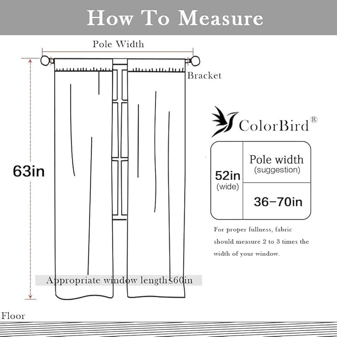 ColorBird Boho Curtains for Living Room, 2 Panels 63 inch Blue Darkening Drapes - Image 5