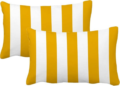 Leaveland Mustard Yellow and White Stripe Set of 2 12x20 Inch Cotton Polyester by Leaveland