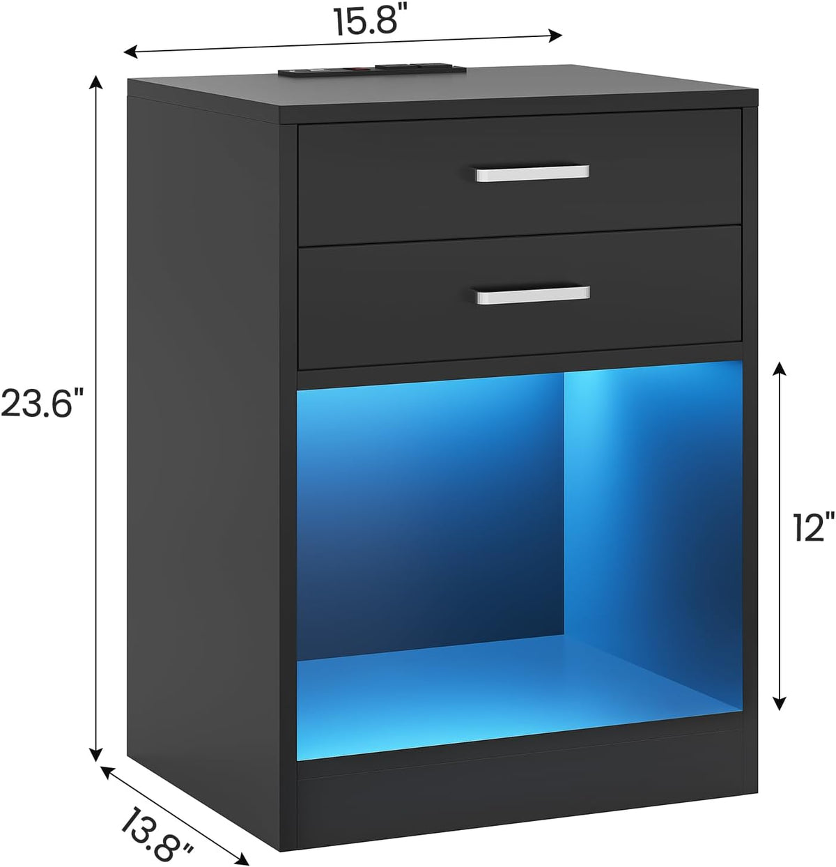 adorneve black nightstand set of 2,led bedside table shown in use