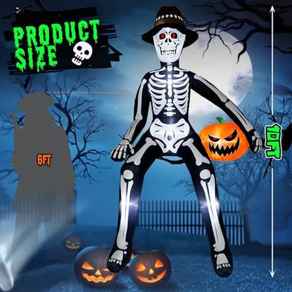 10 ft Inflatable Skeleton Halloween Decor Outdoor, Blow Ups Giant Skeleton