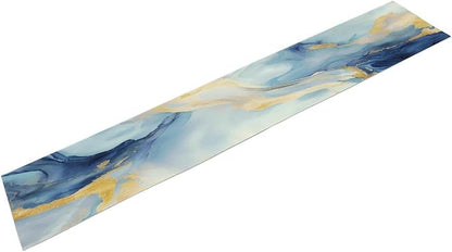 Marble Table Runner, Modern Grey Blue Gold Abstract Table Dresser Runners - Image 2
