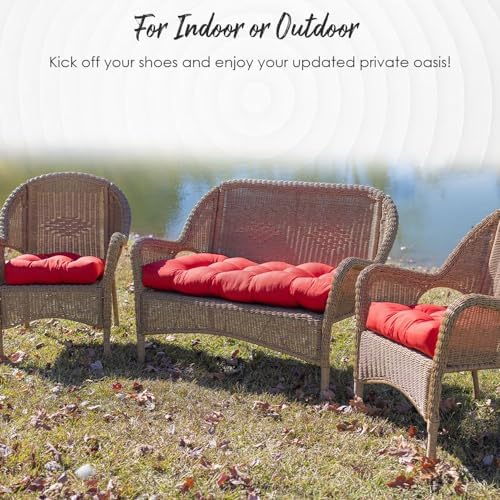 rsh decor bench cushions for outdoor furniture, tufted, front angle view