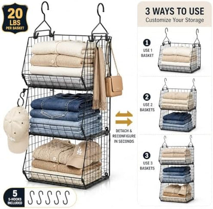 x-cosrack 3-tier hanging closet organizer, laundry room organization, view 9