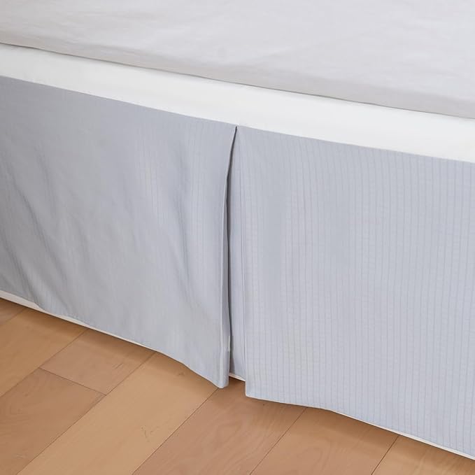 Queen Bed Skirt, Grid Plaid Soft Quadruple Pleated Ruffle Bed Skirt, Tailored - Image 5
