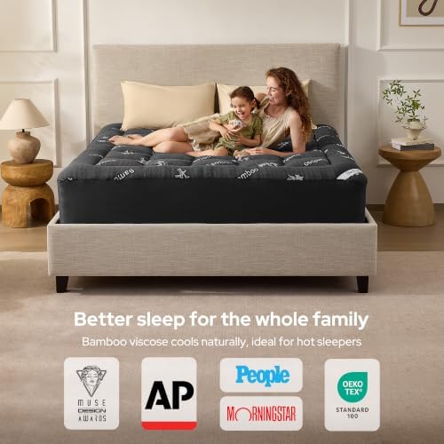 bedlore king mattress topper, thick soft pillow top shown in use
