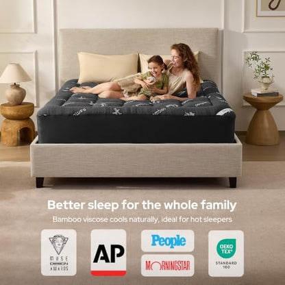 bedlore king mattress topper, thick soft pillow top shown in use