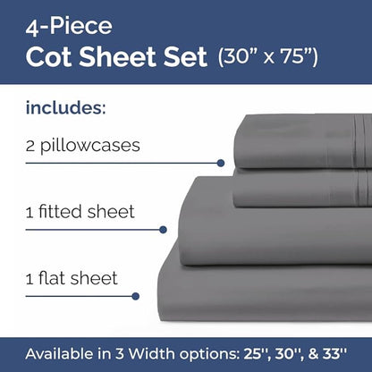 Cot Sheet Set 30” x 75” – 4 Piece Cot Size Narrow Twin Mattress Sheets – Ideal - Image 2