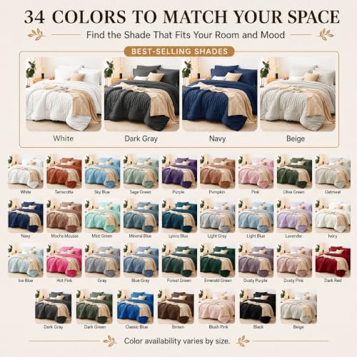 CozyLux Queen Comforter Set, 7 Pieces White Seersucker Bed in a Bag