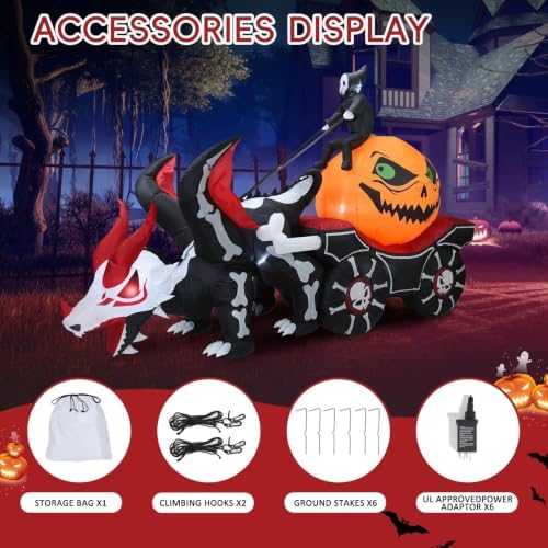 9FT Halloween Inflatable Carriage, Grim Reaper & Skeleton Dragon