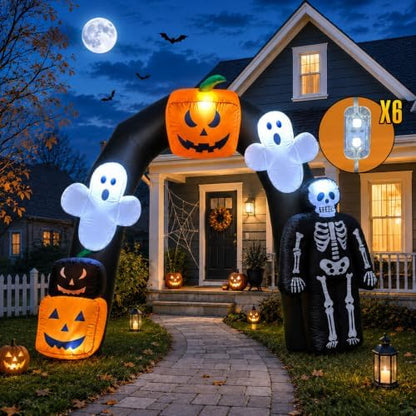 8FT Halloween Inflatable Archway with Pumpkin & Ghost, Built-in LED