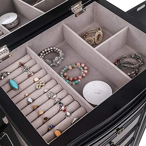 standing jewelry armoire with mirror, large jewelry cabinet, side view