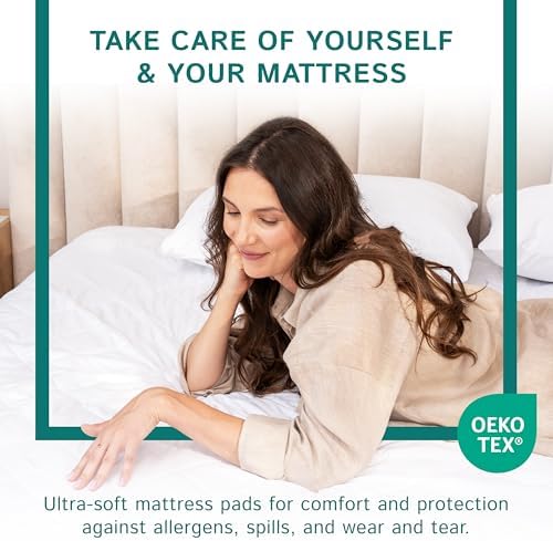 twin size quilted mattress pad - fitted waterproof shown in use