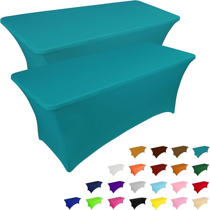 IVAPUPU 2 Pack 4FT Table Cloth for Rectangular Fitted Events Stretch Lake Blue by IVAPUPU