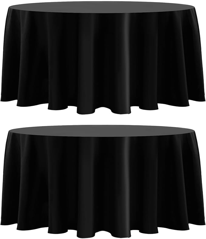 Round Tablecloth 132 Inch 2 Pack Black Tablecloths Washable Decorative Linen by AOCOZHomeLifeMuseum