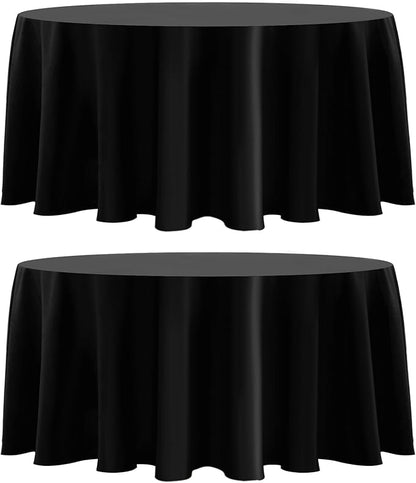 Round Tablecloth 132 Inch 2 Pack Black Tablecloths Washable Decorative Linen by AOCOZHomeLifeMuseum