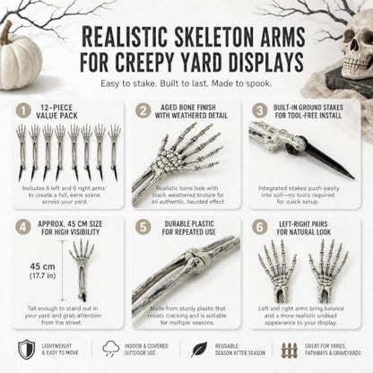 Halloween Decorations Outdoor, 12 Pcs Skeleton Arms Yard Stakes,17.7in