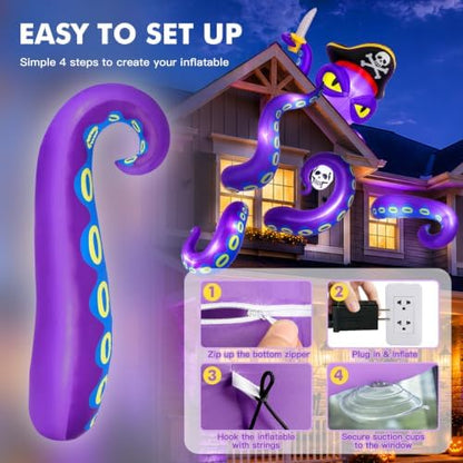 Halloween Inflatable Outdoor Decoration 9FT Pirate Octopus with 4 Tentacles