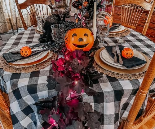 Halloween Round Tablecloth, Black and White Tablecloth 70 inch, 100% Cotton, Buffalo Plaid Round Tablecloth, Checkered Table Cloth, Outdoor Tablecover, Farmhouse Cloth Dining Gingham Tablecloth