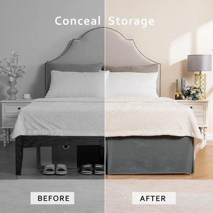 MIYE Pleated Waffle Weave Bed Skirt, Tailored Dust Ruffle 18 Inch Drop Easy Fit - Image 6