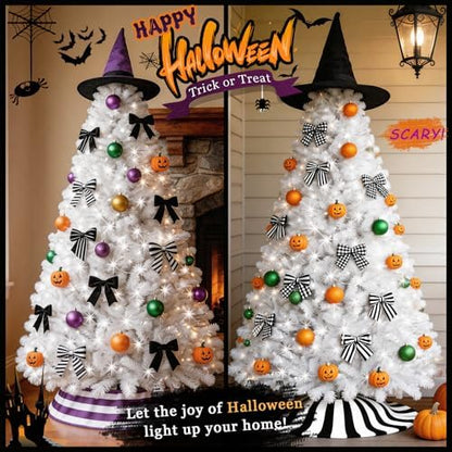Prelit White Christmas Tree 6ft - White Halloween Tree with 300 LED Lights, 726 PVC Branches, Halloween & Xmas Tree for Holiday Decorations, Metal Stand and Hinged Branches