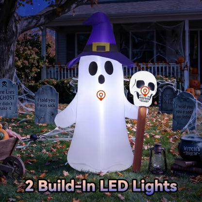 4FT Halloween Inflatables White Ghost Wearing Hat Decorations