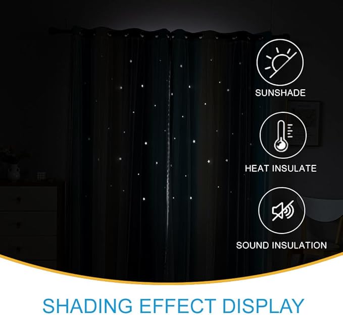 Star Girl and Kids Curtains for Bedroom Rainbow Ombre Double Layer Cute Shot - Image 5
