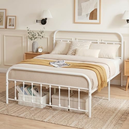 vecelo classic white victorian style metal bed frame, side view