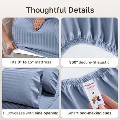 california design den 100% cotton sateen split king showing dimensions