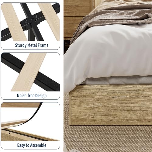 garveehome wood platform bed frame, twin bed frame showing dimensions