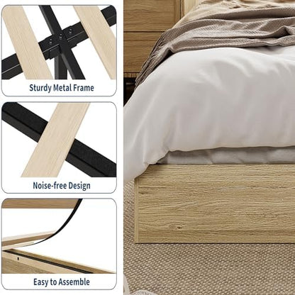 garveehome wood platform bed frame, twin bed frame showing dimensions