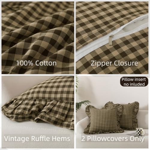 lemfux double ruffle gingham pillow covers, 2 pack on a desk or shelf