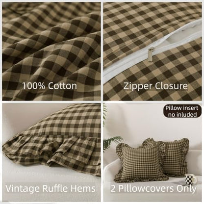 lemfux double ruffle gingham pillow covers, 2 pack on a desk or shelf
