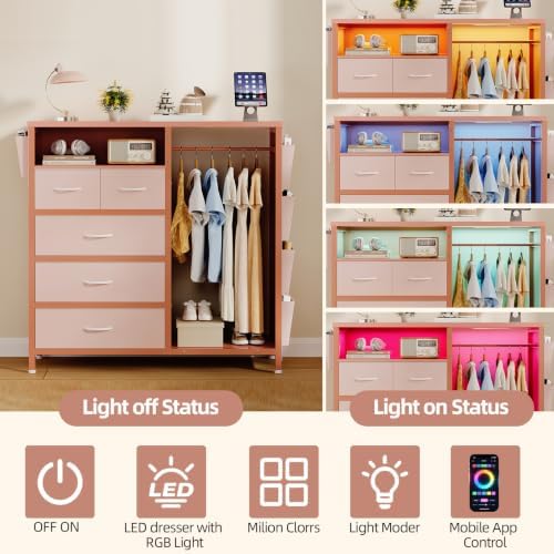 dresser with clothes rack, 5 drawer chest with, side view