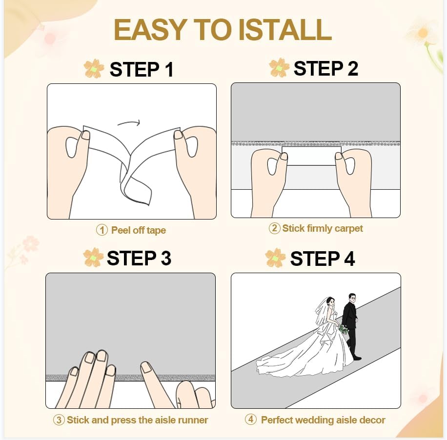 Thickened Aisle Runner for Wedding CeremonyFeet White Aisle Runner Walkway for Indoor Outdoor Wedding Church Decorations ，Halloween Parties can Also use a Carpet，50g(Vine, 3x50Feet)