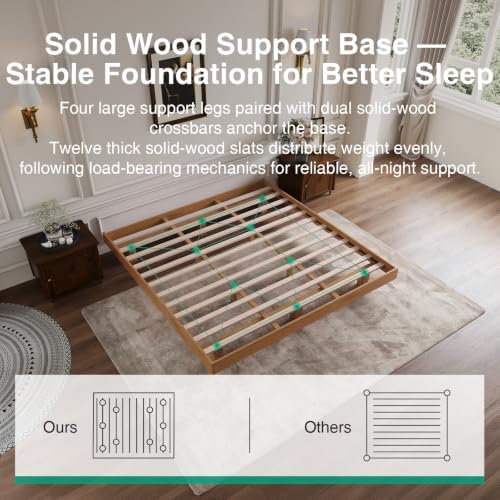 novilla floating solid wood king size bed frame, view 9