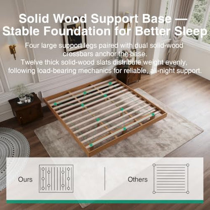 novilla floating solid wood king size bed frame, view 9