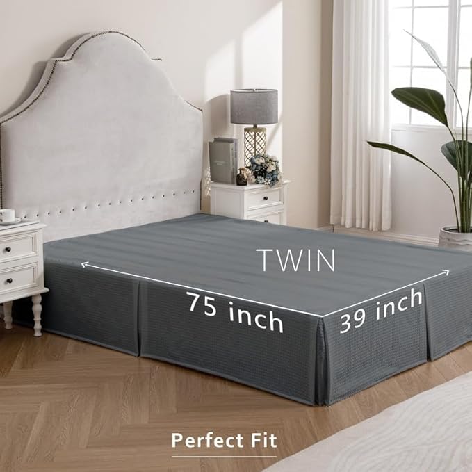 MIYE Pleated Waffle Weave Bed Skirt, Tailored Dust Ruffle 18 Inch Drop Easy Fit - Image 7