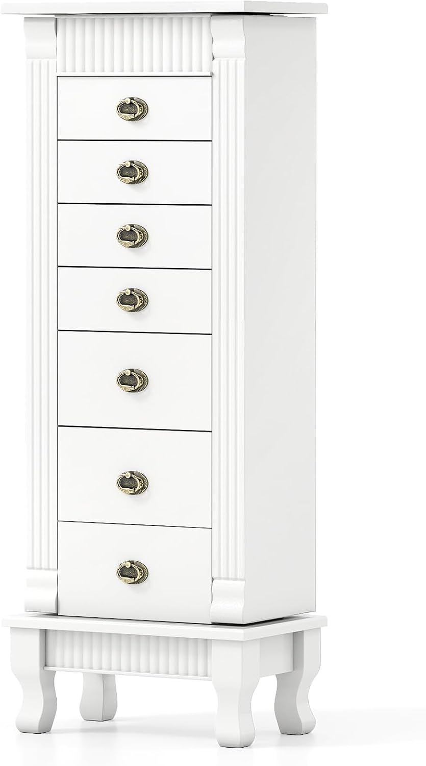 costway standing jewelry armoire, wooden jewelry storage chest, main product view