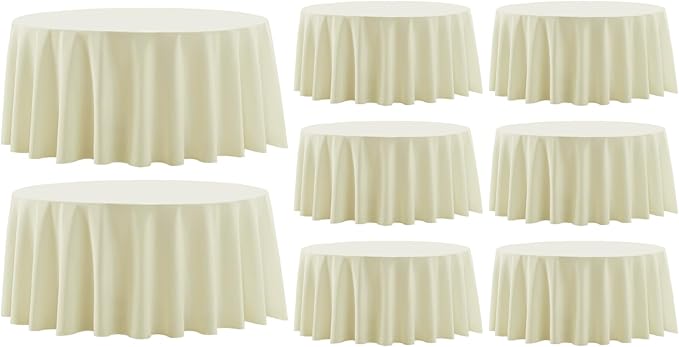 Round Tablecloth 120 Inch Tablecloth 8 Pack Ivory Table Cloths Washable by AOCOZHomeLifeMuseum