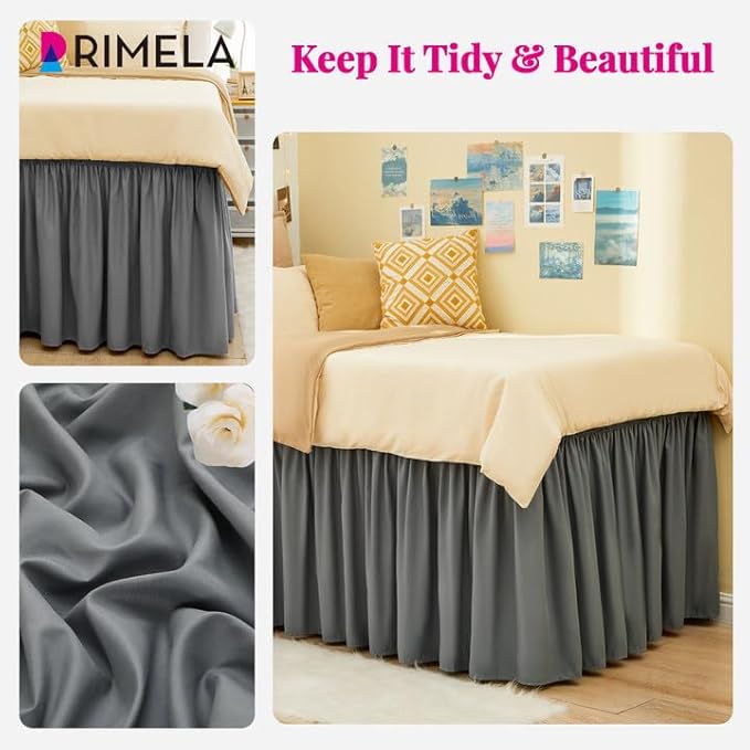 RIMELA Dorm Bed Skirt Twin XL 18 Inch Drop, Extra Long Wrap Around Elastic Bed - Image 4