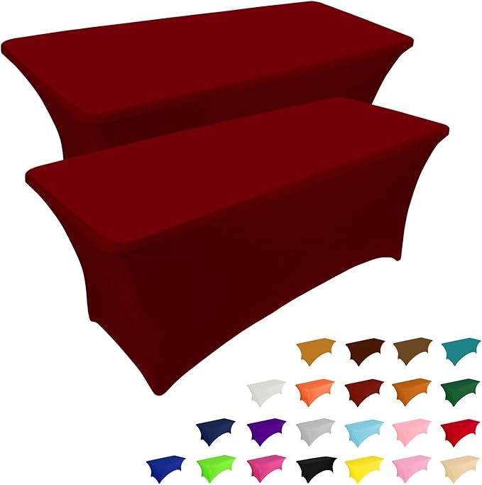 IVAPUPU 2 Pack 8FT Table Cloth for Rectangular Fitted Events Stretch Burgundy by IVAPUPU