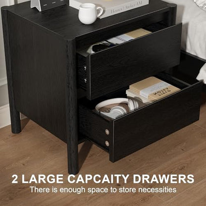 hourom 2 pcs black nightstand set for bedroom, close-up detail