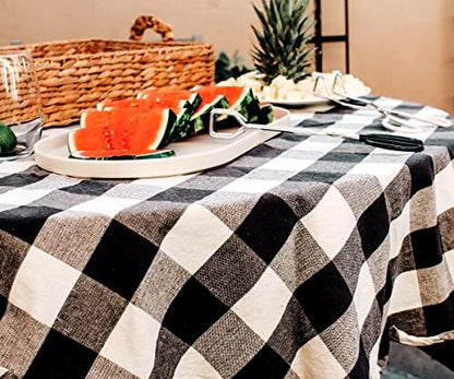 Halloween Round Tablecloth, Black and White Tablecloth 70 inch, 100% Cotton, Buffalo Plaid Round Tablecloth, Checkered Table Cloth, Outdoor Tablecover, Farmhouse Cloth Dining Gingham Tablecloth